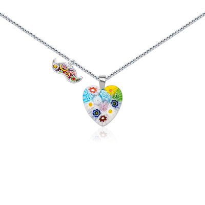 Flowers in Bloom Heart Necklace - 1mm 925 Sterling Silver [+USD10.00] - Pendant Necklace