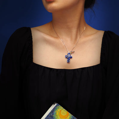 Starry Night x Cross Necklace - 1.3mm Anti-Tarnish Silver [+USD25.00] - Pendant Necklace