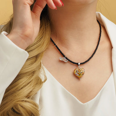 THE KISS | Classic Gold Double Heart Necklace - Leather - Pendant Necklace