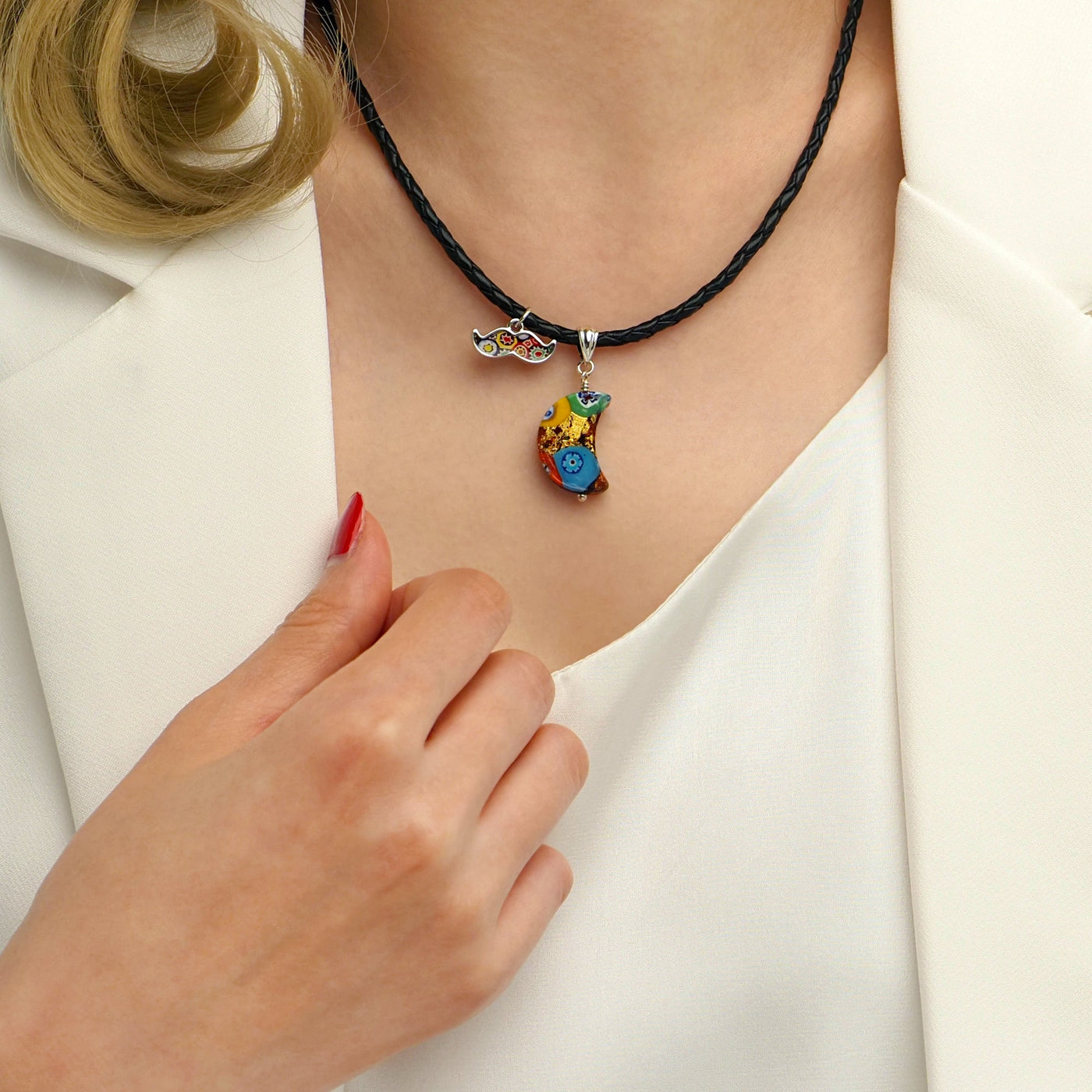 THE KISS | Classic Moon Necklace - Leather - Pendant Necklace