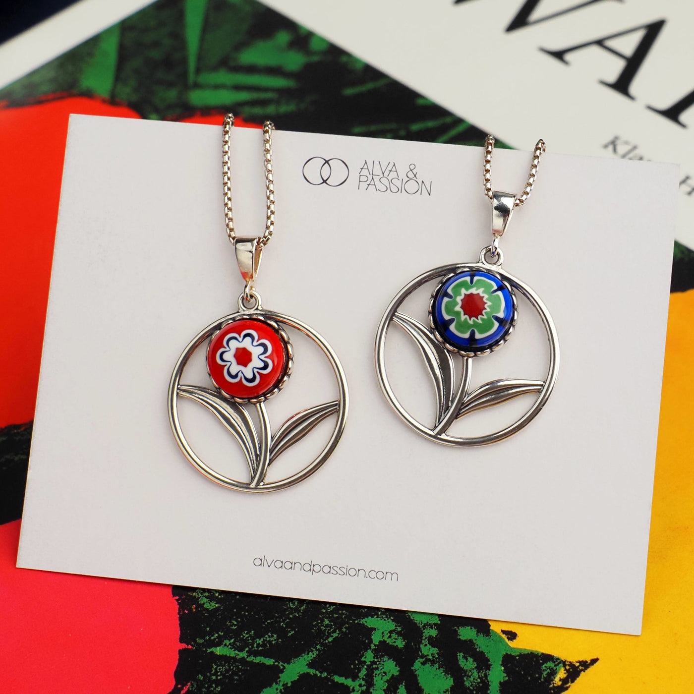 A Flower in Bloom Necklace - Blue Flower 1 - Pendant Necklace