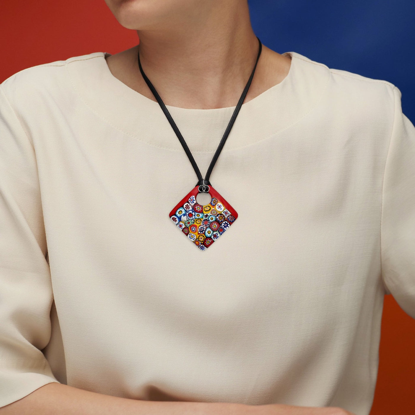 Artylish x Red Square Pendant - 925 Sterling Silver | Nappa Cord - Pendant Necklace