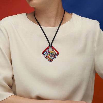 Artylish x Red Square Pendant - 925 Sterling Silver | Nappa Cord - Pendant Necklace