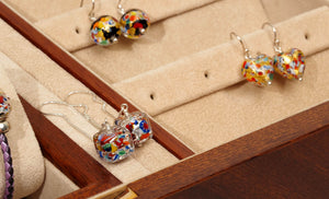 Silver Square Long Dangle Earrings by The Kiss Art Collection