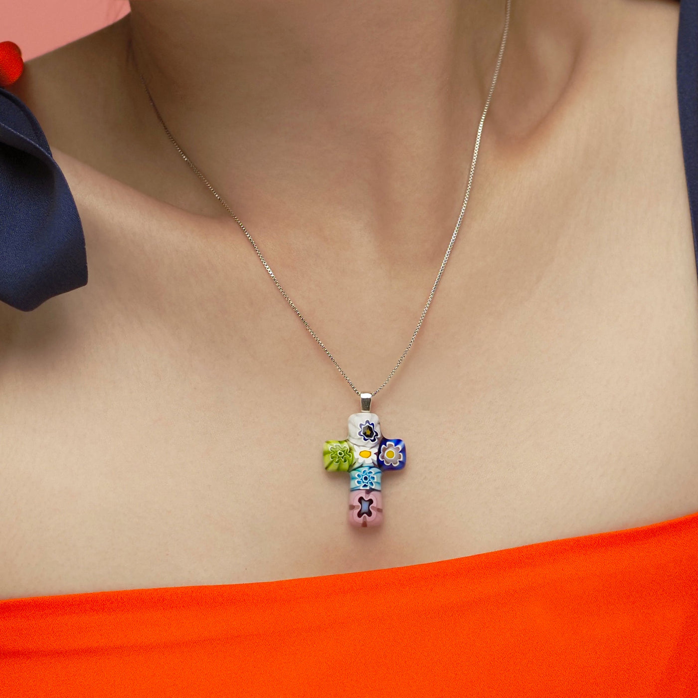 Cross in Bloom Necklace - 1mm 925 Sterling Silver - Pendant Necklace