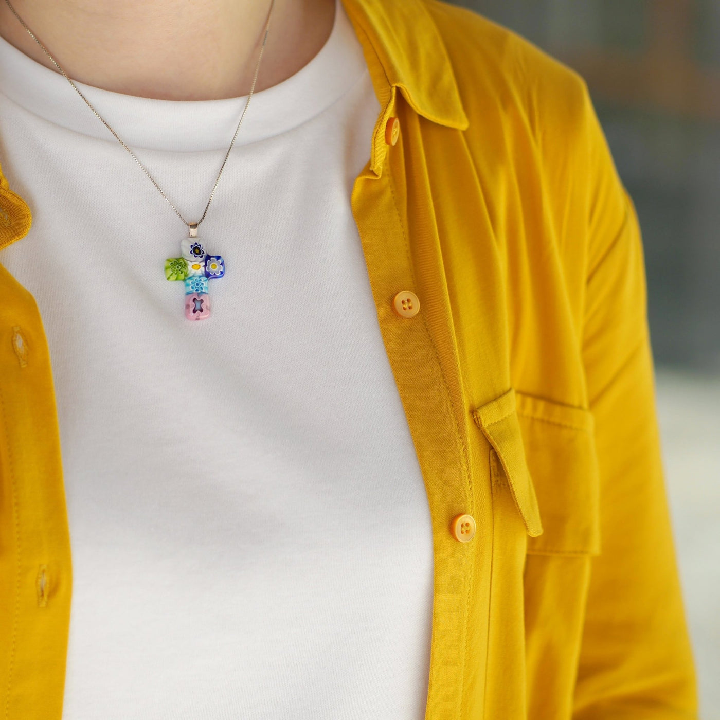 Cross in Bloom Necklace - 2mm 316L Stainless Steel - Pendant Necklace