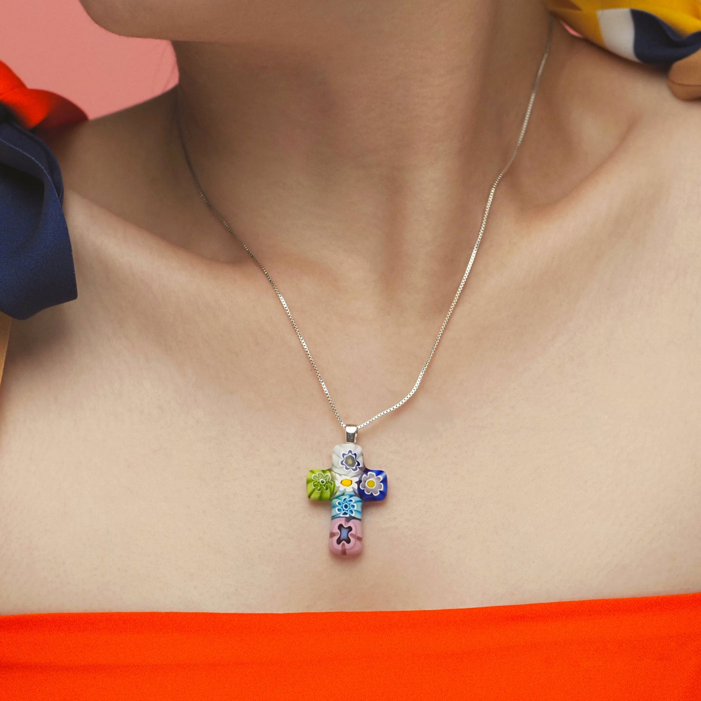 Cross in Bloom Necklace - 2mm 316L Stainless Steel - Pendant Necklace