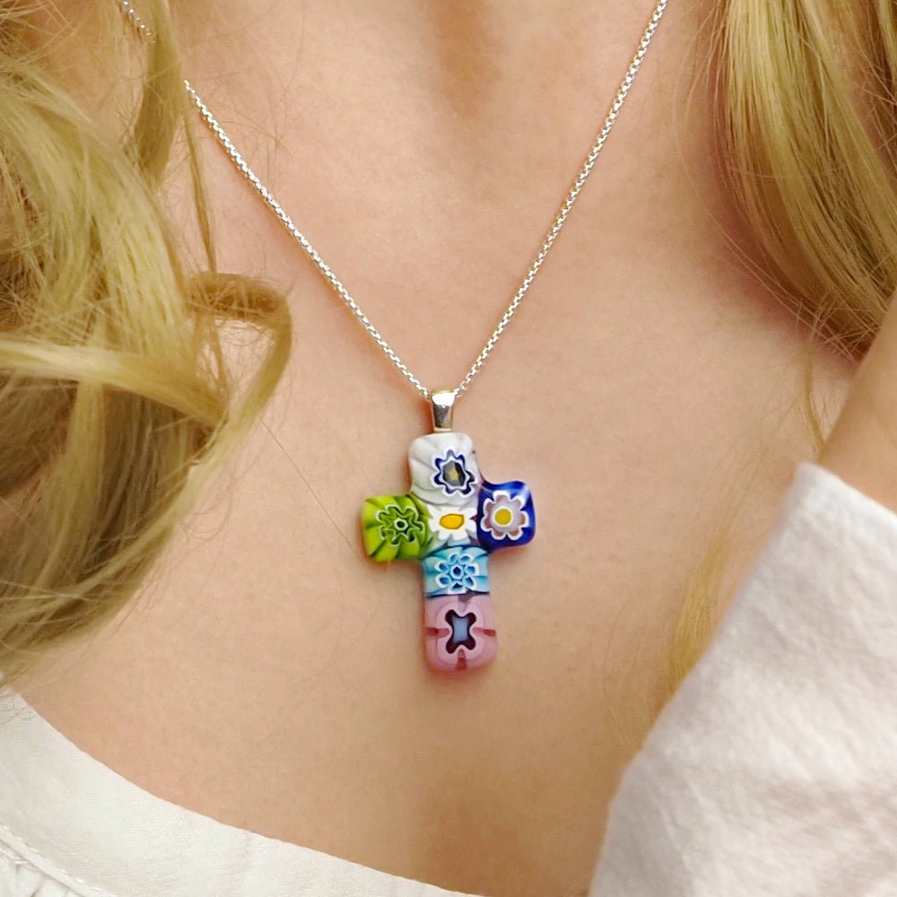 Cross in Bloom Necklace - 2mm 316L Stainless Steel - Pendant Necklace