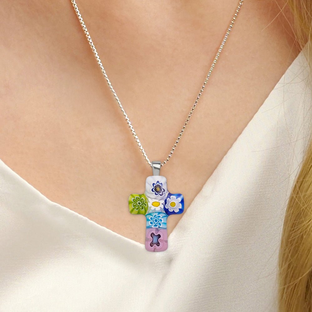 Cross in Bloom Necklace - 2mm 316L Stainless Steel - Pendant Necklace