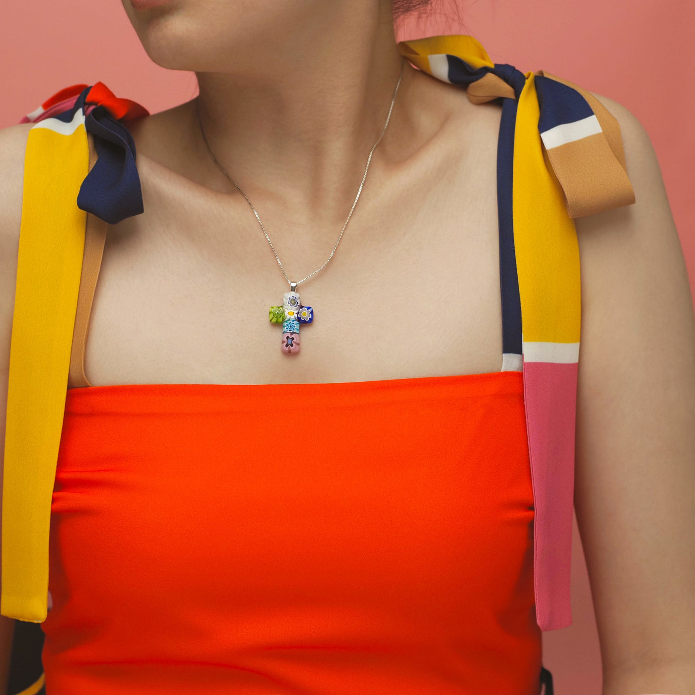 Cross in Bloom Necklace - 2mm 316L Stainless Steel - Pendant Necklace