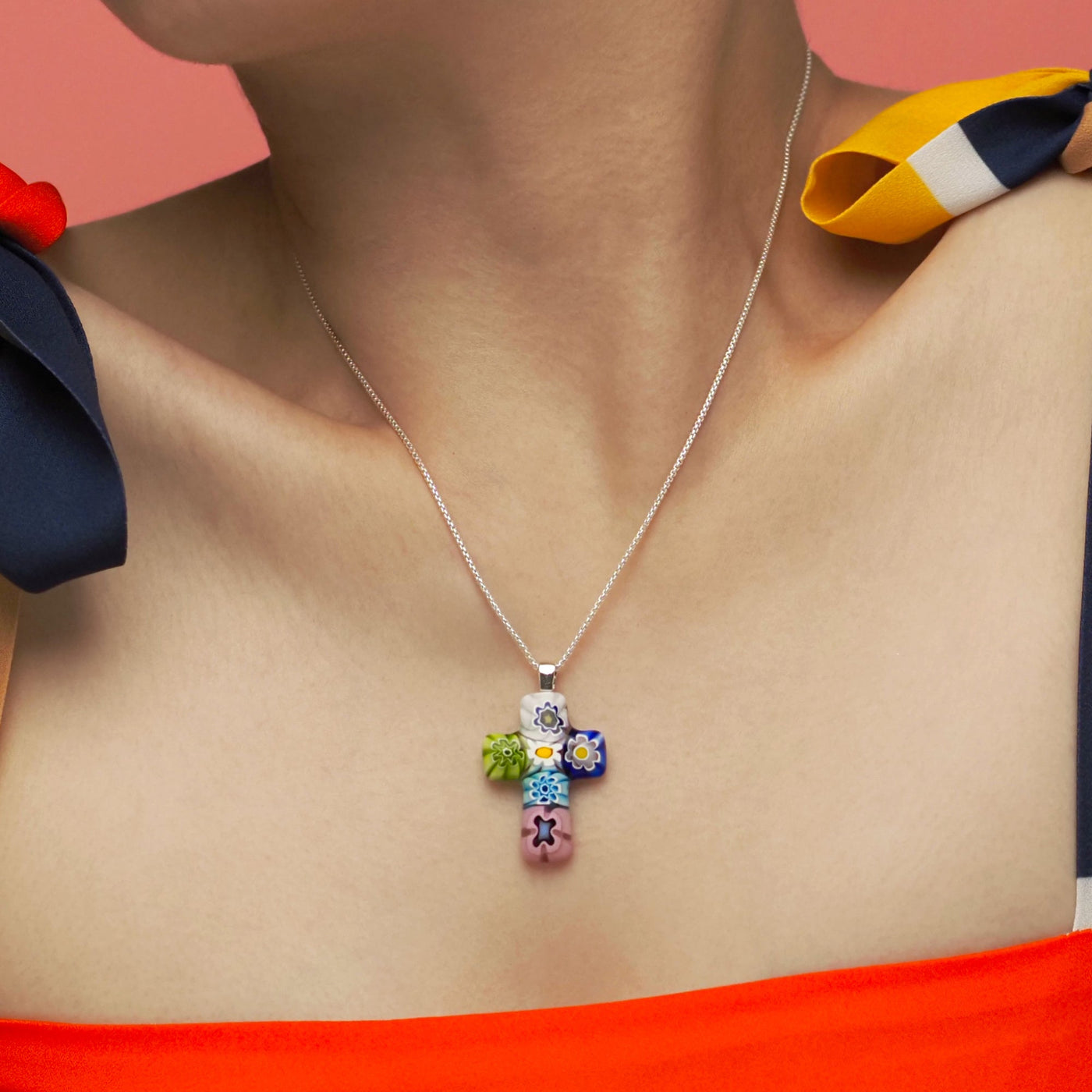 Cross in Bloom Necklace - 2mm 316L Stainless Steel - Pendant Necklace