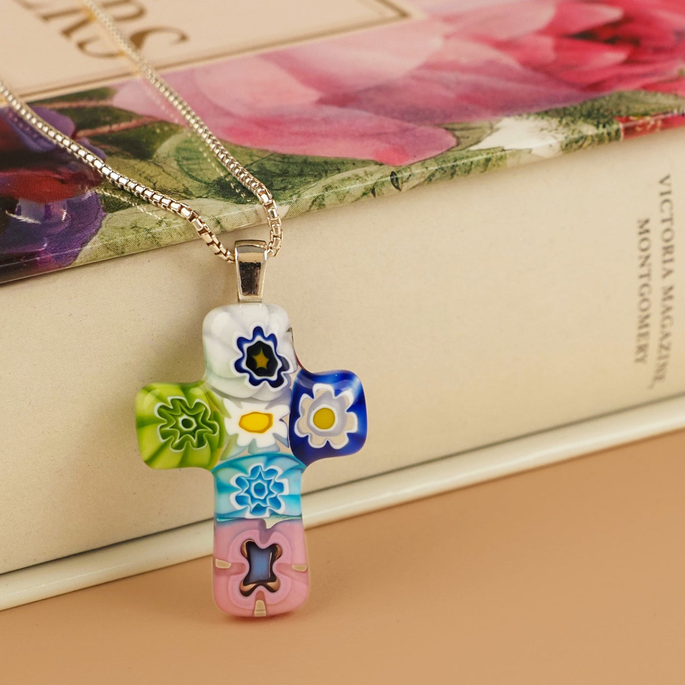 Cross in Bloom Necklace - 2mm 316L Stainless Steel - Pendant Necklace