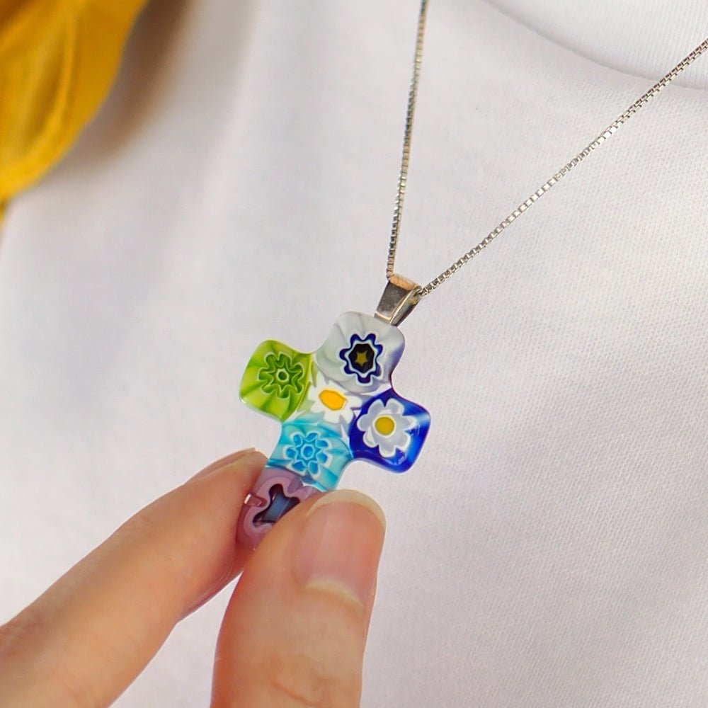 Cross in Bloom Necklace - 2mm 316L Stainless Steel - Pendant Necklace