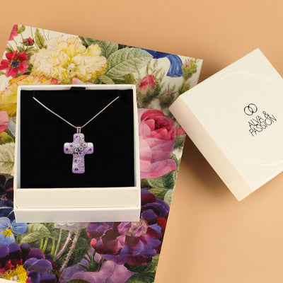 Cross in Bloom Necklace (Lavender Pink) - 2mm 316L Stainless Steel - Pendant Necklace