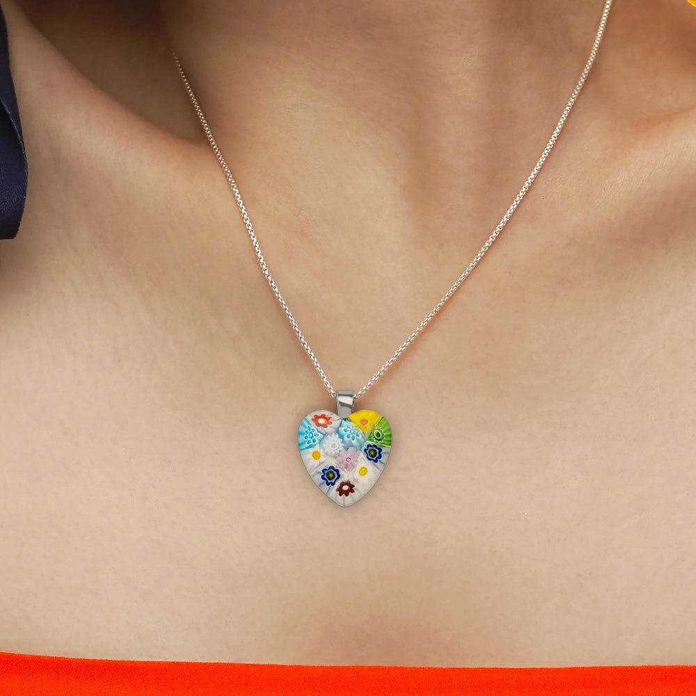 Flowers in Bloom Heart Necklace - 14mm - Pendant Necklace