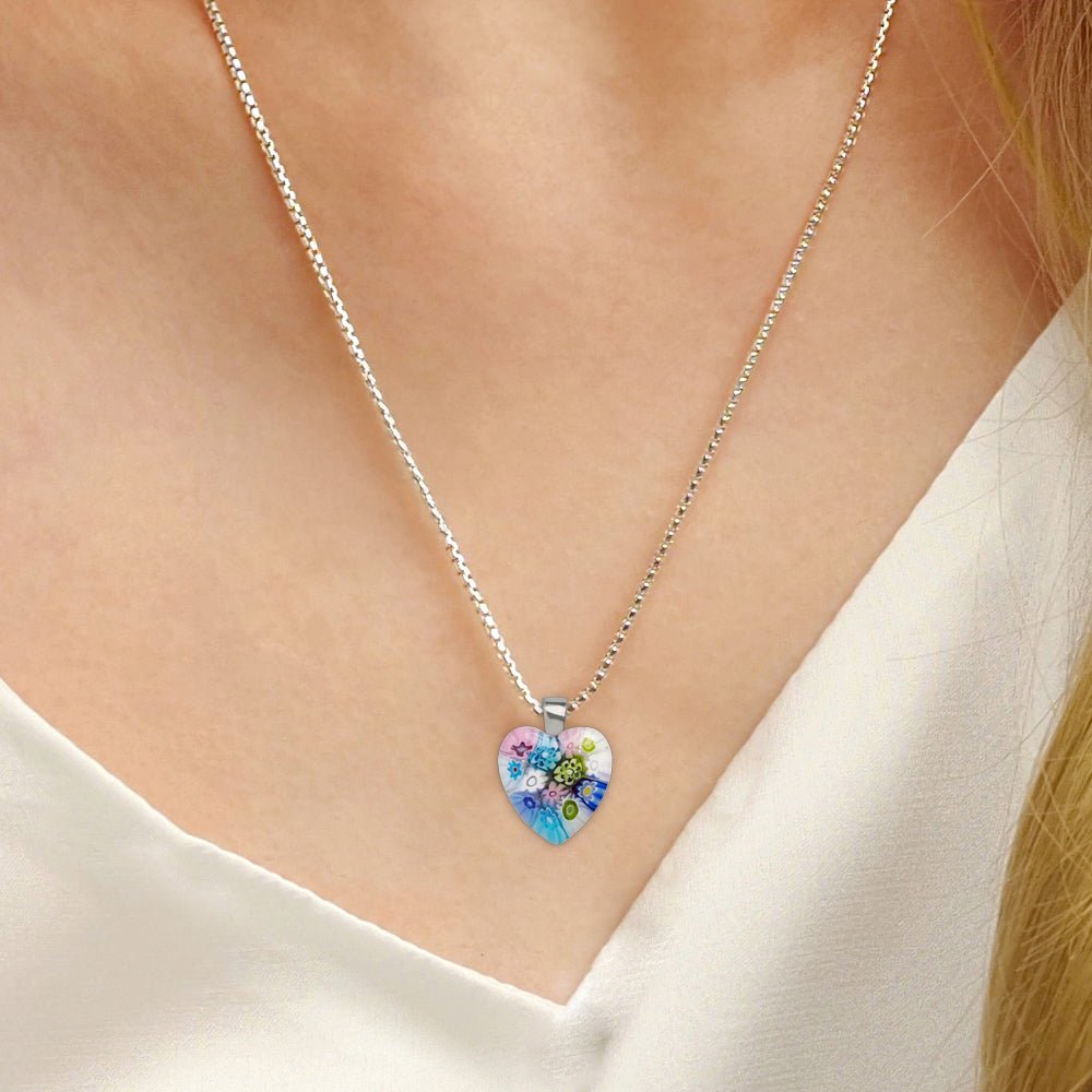 Flowers in Bloom Heart Necklace - 14mm - Pendant Necklace