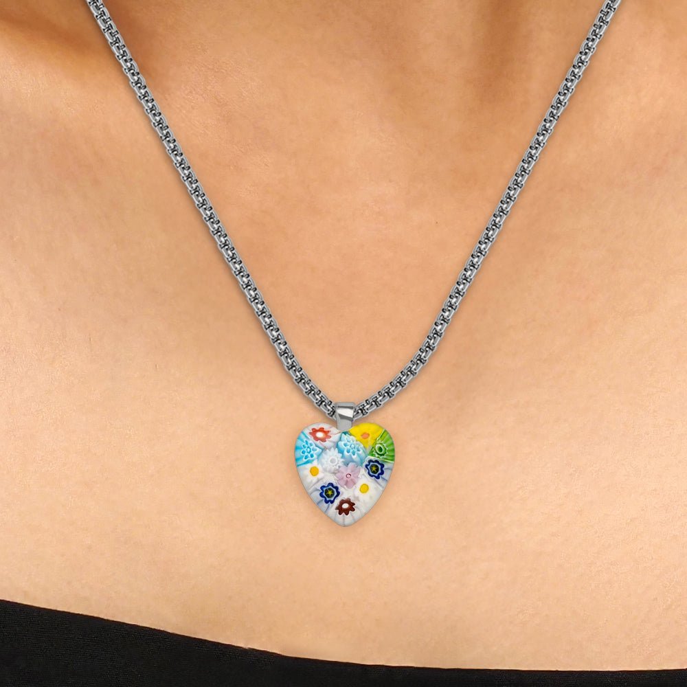 Flowers in Bloom Heart Necklace - 14mm - Pendant Necklace