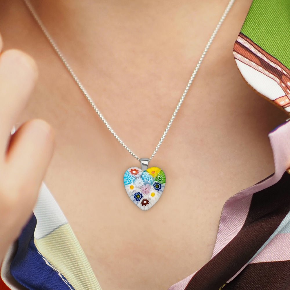 Flowers in Bloom Heart Necklace - 14mm - Pendant Necklace