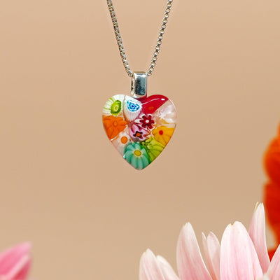 Flowers in Bloom Heart Necklace - 14mm - Pendant Necklace