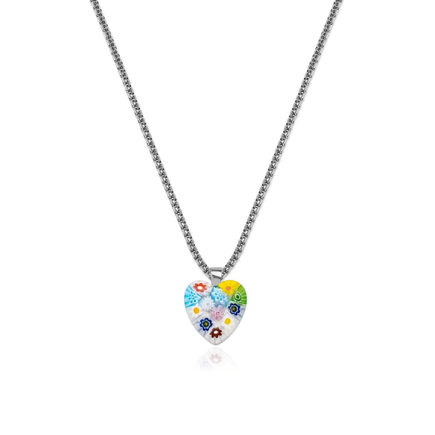 Flowers in Bloom Heart Necklace - 2mm 316L Stainless Steel - Pendant Necklace