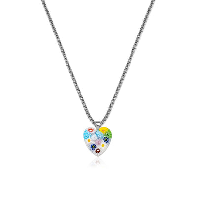 Flowers in Bloom Heart Necklace - 2mm 316L Stainless Steel - Pendant Necklace