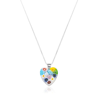 Flowers in Bloom Heart Necklace - 2mm 316L Stainless Steel - Pendant Necklace
