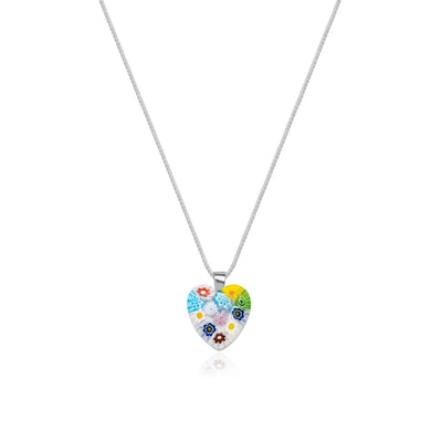 Flowers in Bloom Heart Necklace - 2mm 316L Stainless Steel - Pendant Necklace
