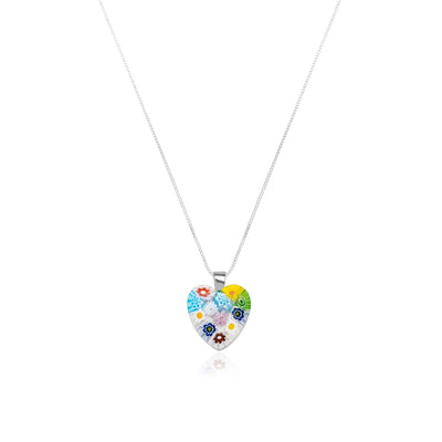 Flowers in Bloom Heart Necklace - 2mm 316L Stainless Steel - Pendant Necklace