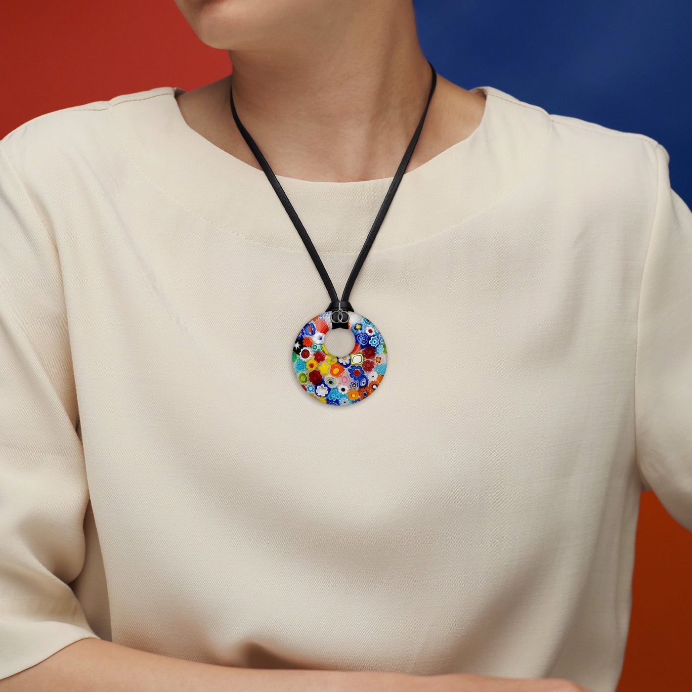 Full Bloom Round Pendant - 925 Sterling Silver | Nappa Cord - Pendant Necklace