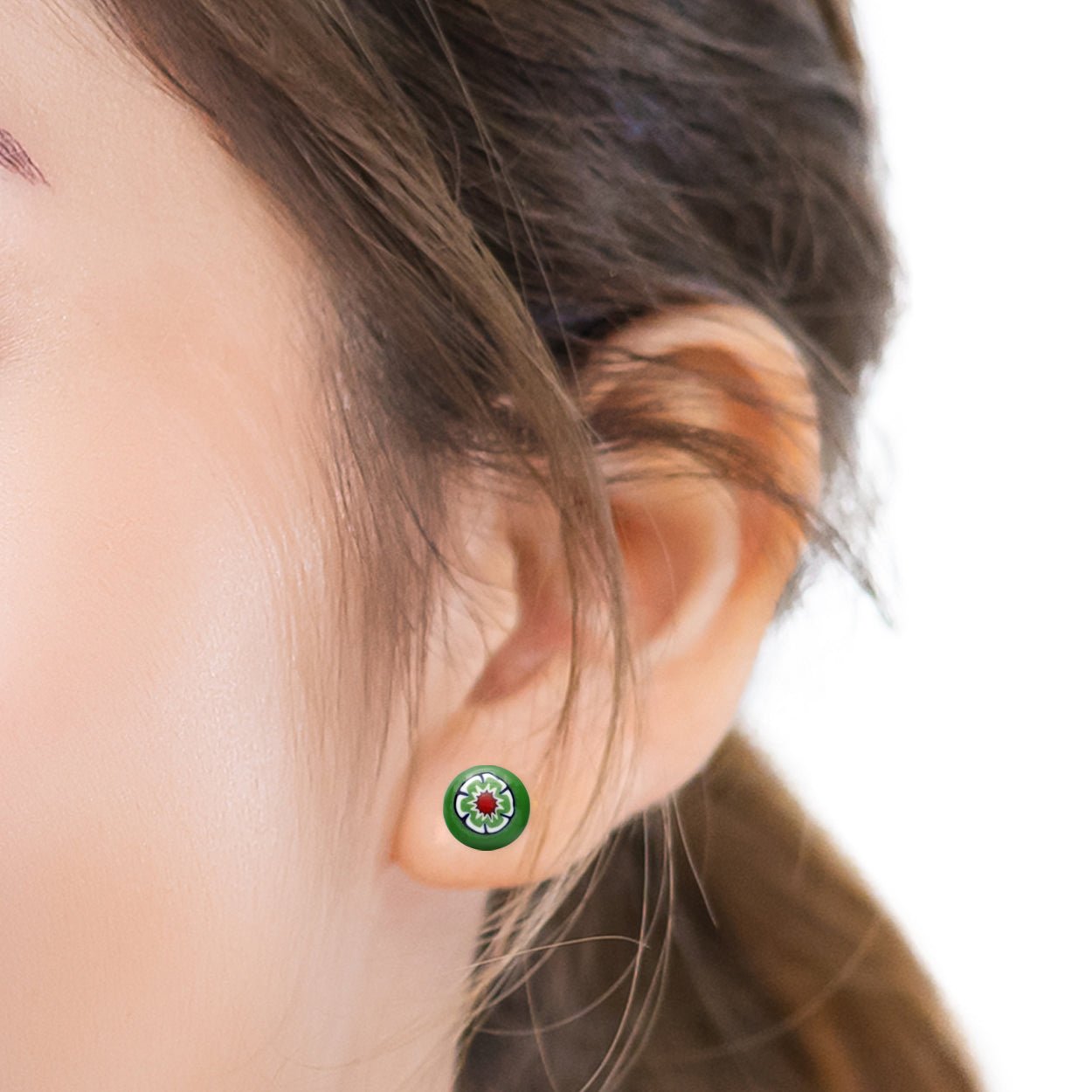 Full Bloom Stud Earrings (10mm) - Green - Earrings