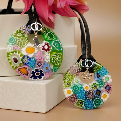 Full of Flowers Donut Pendant - 925 Sterling Silver | Nappa Cord - Pendant Necklace