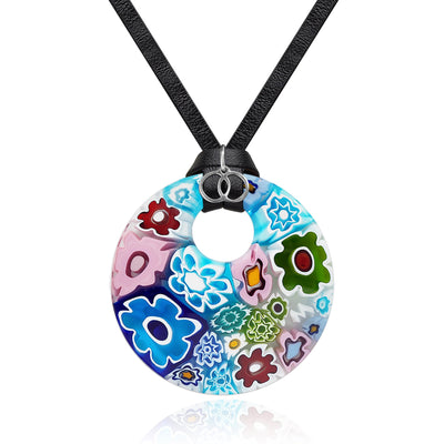 Full of Flowers Garden Round Pendant - 20+2 inch - Pendant Necklace