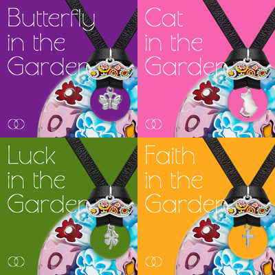 Full of Flowers Garden Round Pendant - Black 4mm - Pendant Necklace