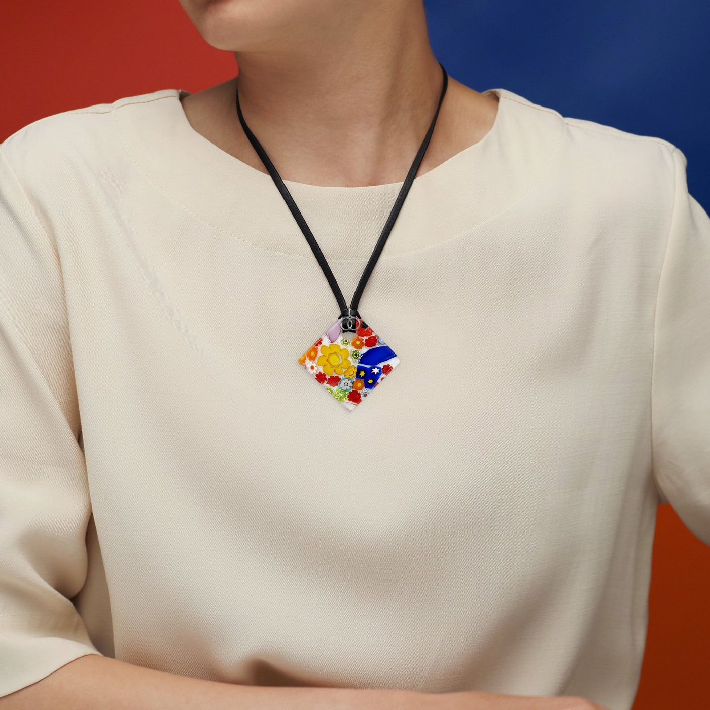 Full of Luck Square Pendant - 925 Sterling Silver | Nappa Cord - Pendant Necklace