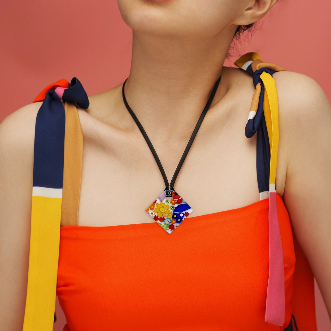 Full of Luck Square Pendant - 925 Sterling Silver | Nappa Cord - Pendant Necklace