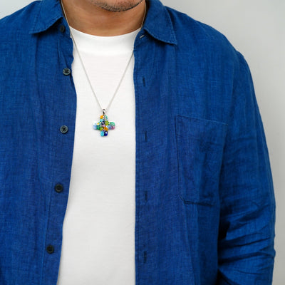 Greek Cross in Bloom Necklace - 1.2mm 925 Sterling Silver [Free Upgrade] - Pendant Necklace
