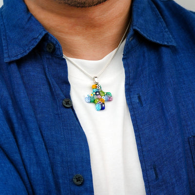 Greek Cross in Bloom Necklace - 1.2mm 925 Sterling Silver [Free Upgrade] - Pendant Necklace