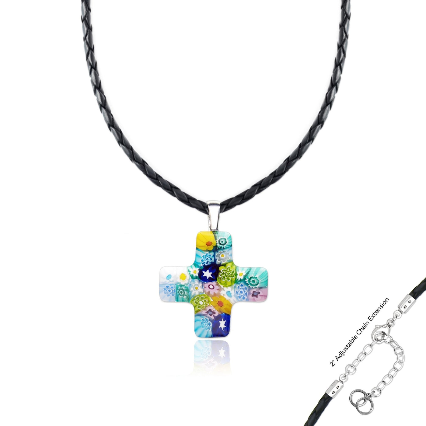 Greek Cross in Bloom Necklace - 2mm 316L Stainless Steel - Pendant Necklace