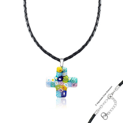 Greek Cross in Bloom Necklace - 2mm 316L Stainless Steel - Pendant Necklace