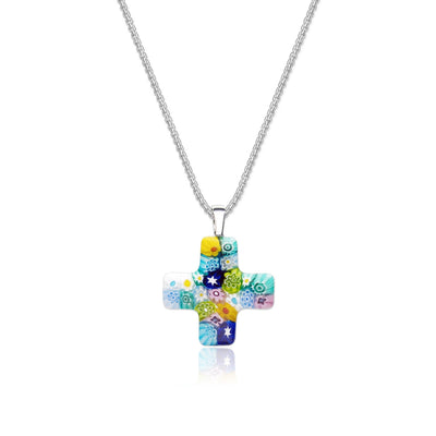 Greek Cross in Bloom Necklace - 2mm 316L Stainless Steel - Pendant Necklace