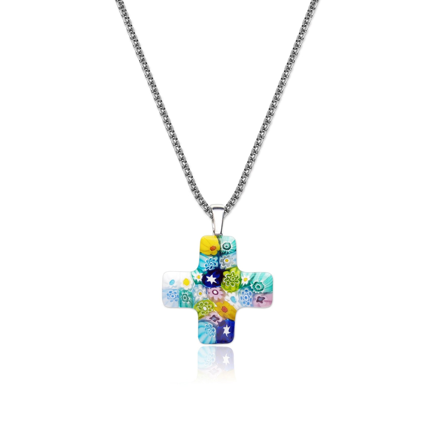 Greek Cross in Bloom Necklace - 2mm 316L Stainless Steel - Pendant Necklace