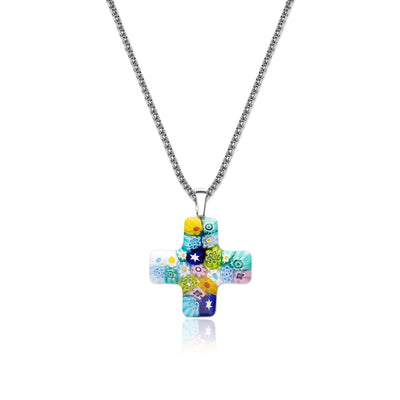 Greek Cross in Bloom Necklace - 2mm 316L Stainless Steel - Pendant Necklace