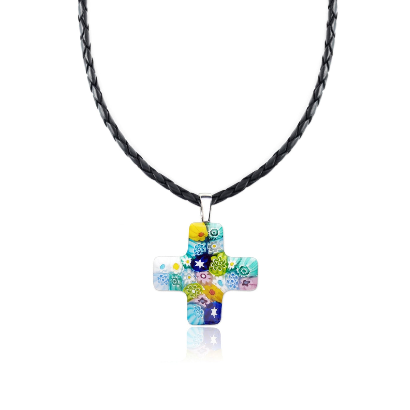 Greek Cross in Bloom Necklace - 2mm 316L Stainless Steel - Pendant Necklace