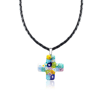 Greek Cross in Bloom Necklace - 2mm 316L Stainless Steel - Pendant Necklace