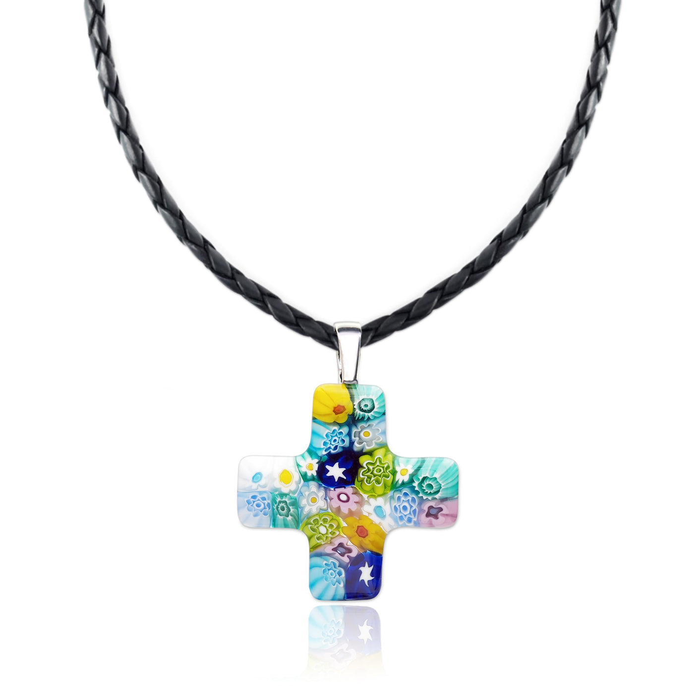 Greek Cross in Bloom Necklace - 2mm 316L Stainless Steel - Pendant Necklace