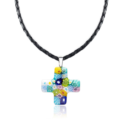 Greek Cross in Bloom Necklace - 2mm 316L Stainless Steel - Pendant Necklace