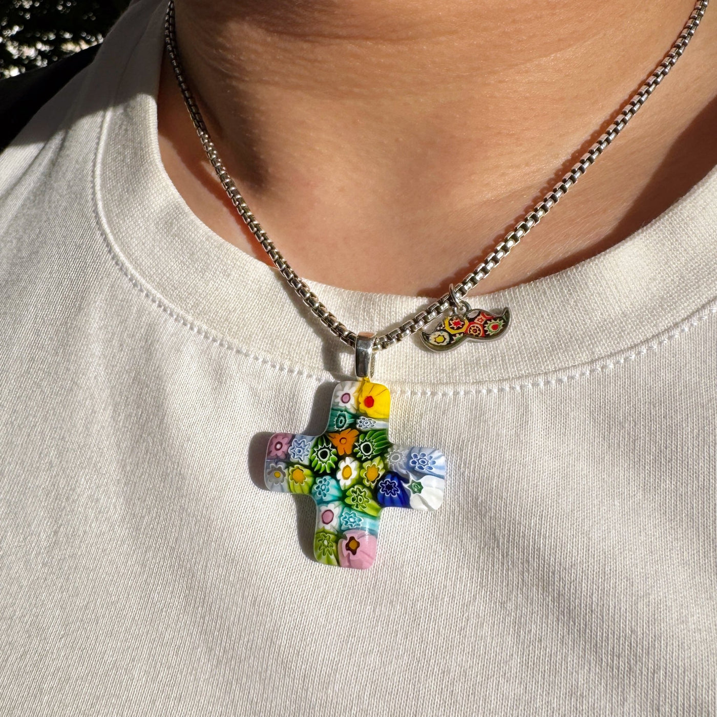 Greek Cross in Bloom Necklace - Leather - Pendant Necklace