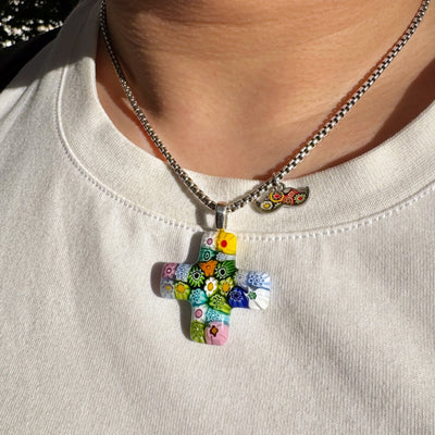 Greek Cross in Bloom Necklace - Leather - Pendant Necklace