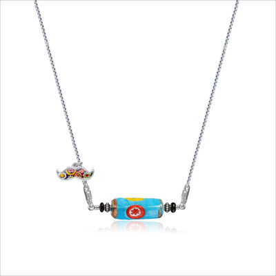 Light Blue Legend Necklace V - 1.8mm Anti - Tarnish Silver [Free Upgrade] - Pendant Necklace