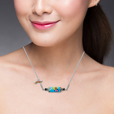 Light Blue Legend Necklace V - 1.8mm Anti - Tarnish Silver [Free Upgrade] - Pendant Necklace